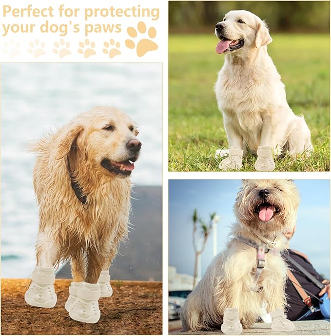 Dog Shoes, Dog Sandals for Hot Pavement Outdoor Dog Boots Non-Slip Waterproof Dog Booties for Summer 4Pcs Dog crocs with Rugged Sole Beige