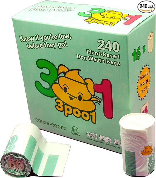Color-Coded Dog Poop Bags 240 bags (16 rolls)
