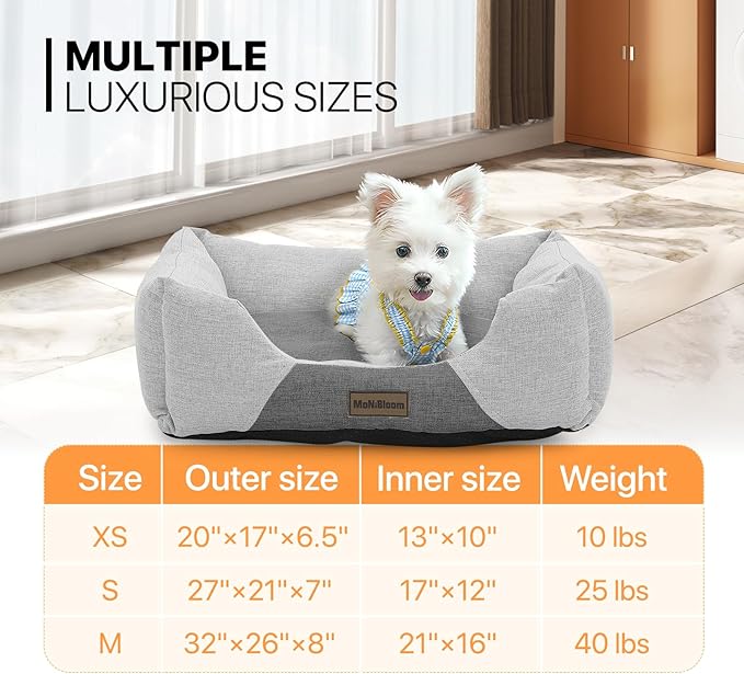 MoNiBloom 20"x17"x6.5" Dog Beds for Small Size Dogs Machine-Washable Linen-Like Fabric Pet Beds Warming Cozy Soft Bed for Dogs and Cat