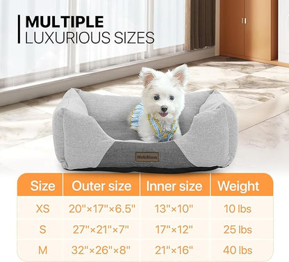 MoNiBloom 20"x17"x6.5" Dog Beds for Small Size Dogs Machine-Washable Linen-Like Fabric Pet Beds Warming Cozy Soft Bed for Dogs and Cat