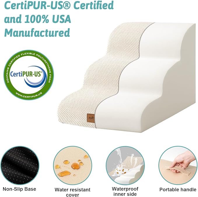 Dog Stairs for Couch or Low Bed 15.7x22.4x15.7in, Light 3 Tiers