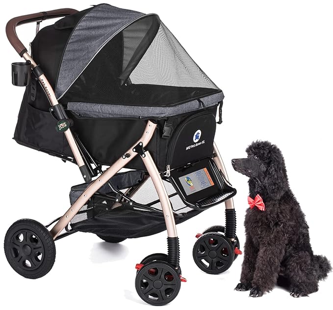 Pet Rover XL Premium Heavy Duty Dog/Cat/Pet Stroller Travel Carriage/w Convertible Compartment/Pump-Free Rubber Tires for Small/Medium/Large Pets (Stone Gray 2nd-Gen) 23.0 pounds