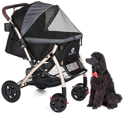 Pet Rover XL Premium Heavy Duty Dog/Cat/Pet Stroller Travel Carriage/w Convertible Compartment/Pump-Free Rubber Tires for Small/Medium/Large Pets (Stone Gray 2nd-Gen) 23.0 pounds