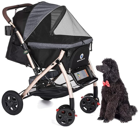Pet Rover XL Premium Heavy Duty Dog/Cat/Pet Stroller Travel Carriage/w Convertible Compartment/Pump-Free Rubber Tires for Small/Medium/Large Pets (Stone Gray 2nd-Gen) 23.0 pounds