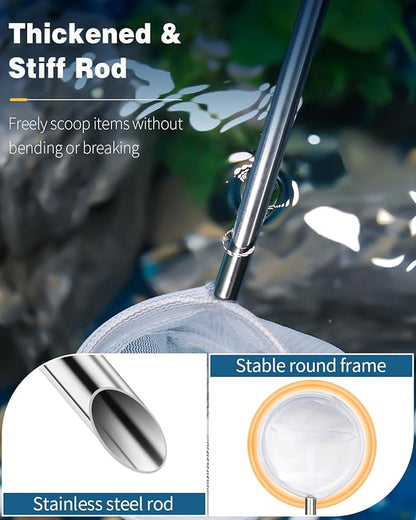 Pawfly Aquarium Shrimp Net Tiny Fish Tank Net with Extendable Stainless Steel Handle Fine Net Mesh for Shrimp Baby Fish Food Residue Debris Skimming Net for Small Ponds