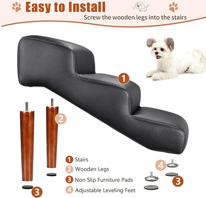 Senneny Black Faux Leather Dog Stairs 150 lbs, 3 Step