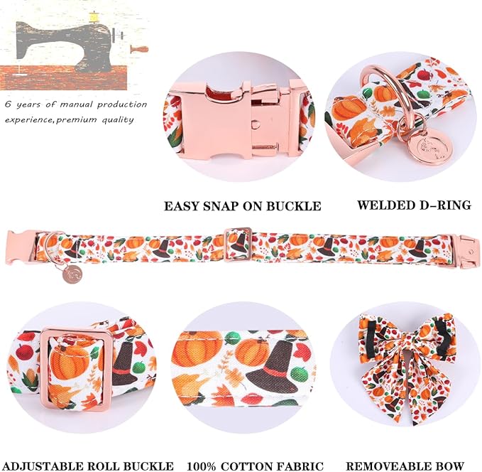 DOGWONG Fall Dog Collar with Bowtie