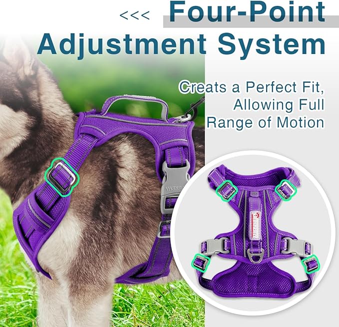 BARKBAY Dog Harness No Pull with ID Tag Pocket - Heavy Duty, Reflective, Easy Control for Large Dogs (Purple,XL)