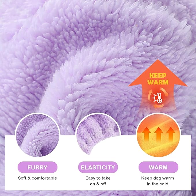 Dog Pajamas Small Dog Sweaters - Winter Warm Dog Jumpsuit, Soft and Stretchy 4 Legged Fleece Dog Clothes for Small Dogs Girl Boy (Medium, Purple)