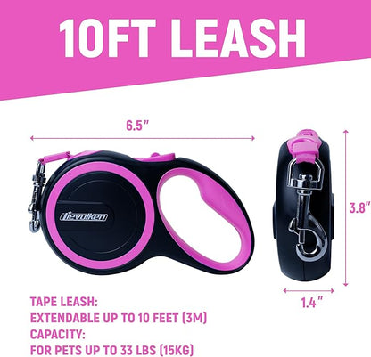 10 FT Retractable Dog Leash with No Tangle for Dog up to 33lbs