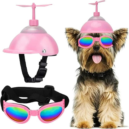 Dog Helmet and Goggles with Cute Propeller Adjustable