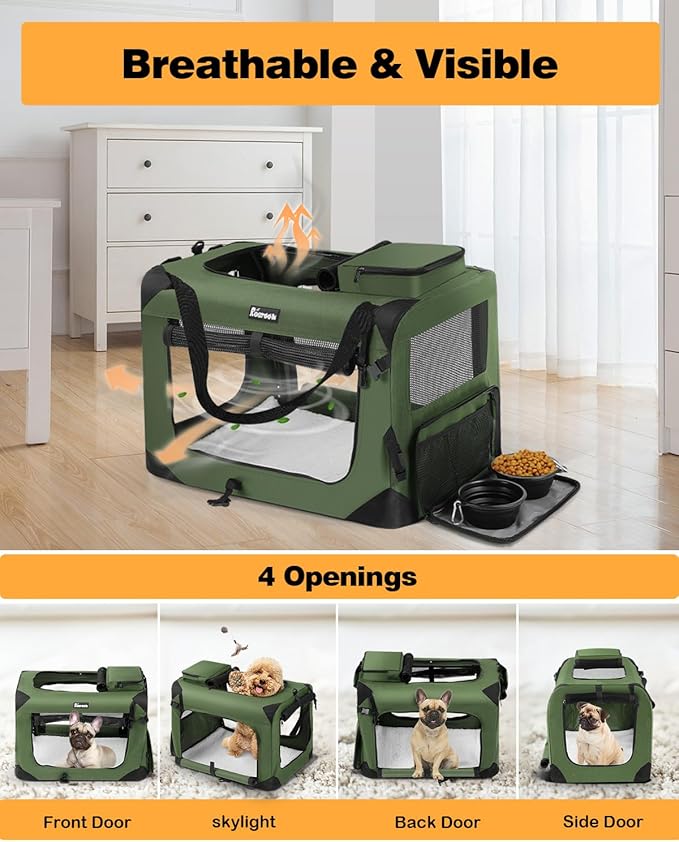 Extra Large Dog Crate with 2 Foldable Bowl 32 Inch (32" L 23" W 23" H,