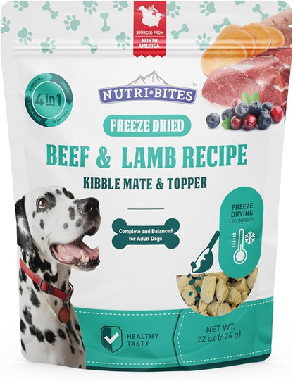 Nutri Bites Freeze Dried Dog Food Meal Topper, Beef & Lamb Recipe 22 oz| Fresh Healthy High-Protein Pet Food with Real Meat | Great Meal Toppers, Mix-Ins, or Training Treats | 22 oz