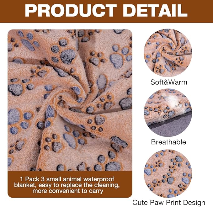 Waterproof Dog Blankets for Small Dogs 1 Pack 3 Washable (Paw-1, S-23 16in)