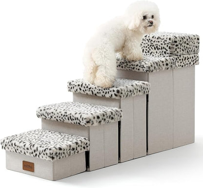 C0ZY KISS Dog Storage Stairs for Bed 21" H 39.7x13x21.2in, Leopard, 5 Tiers