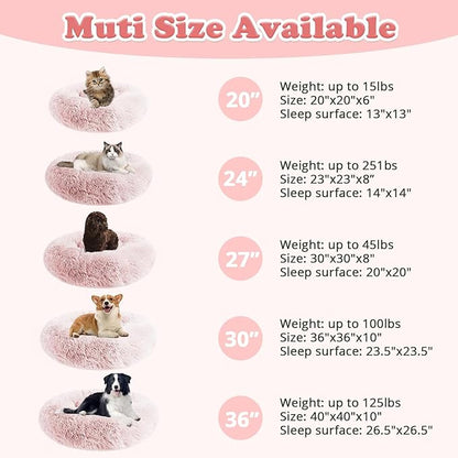 JOLLYVOGUE Calming Donut Dog Bed & Cat Bed (20", Pink)