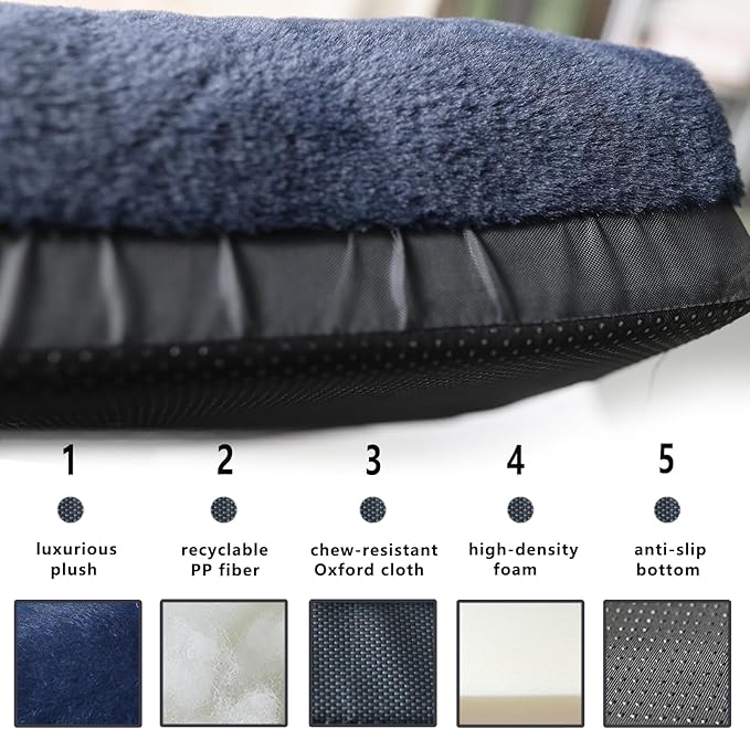 36 Inch Dog Crate Bed Washable,Orthopedic Dog Beds for Medium Dogs with Soft Cozy Calming Plush Pearl Cotton Memory Foam,Dog Bed Medium Size Dog Navy Blue Removable and Nonskid Bottom （36"×24"×6"）