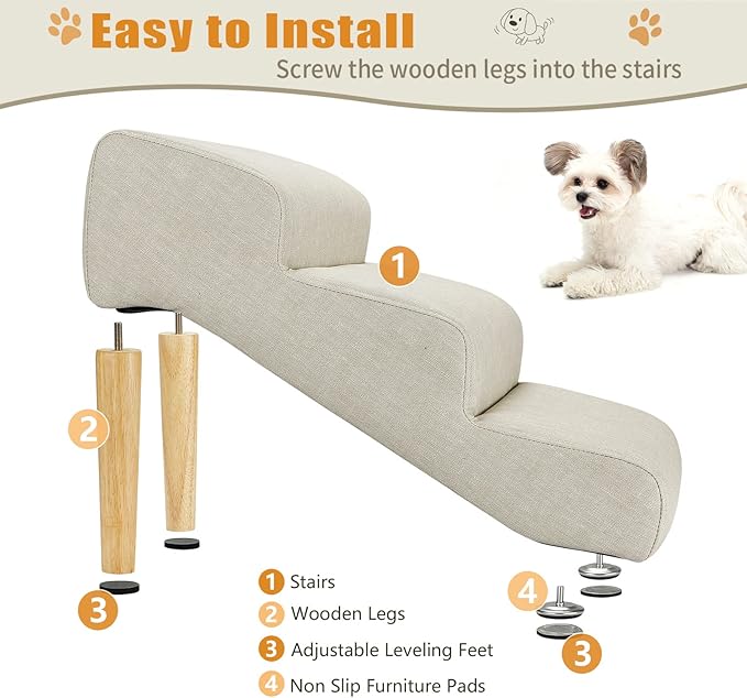 Senneny Imitation linen Faux Leather Dog Stairs 150 lbs, 3 Step
