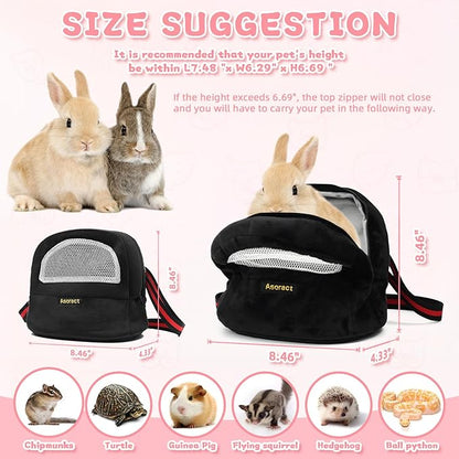 Sugar Glider Pouch Bonding Fleece Guinea Pig Carrier, Soft Comfortable Going Out Small Pets Sleeping Bag with Adjustable Strap,Breathable Mesh Window and Removable Mat for Hedgehogs (Black, L1)