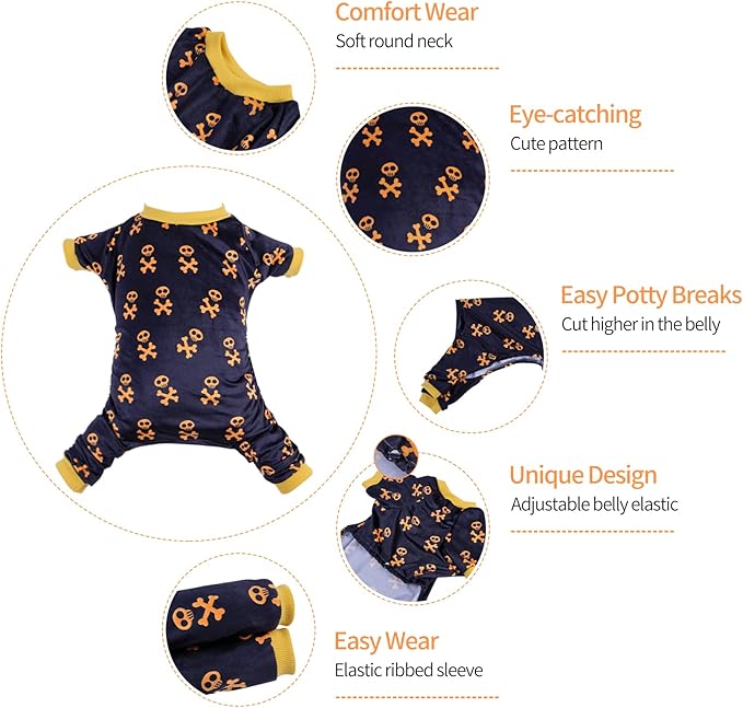 CuteBone Dog Halloween Pajamas Skull Clothes Soft Puppy Pjs for Small Dogs P247S