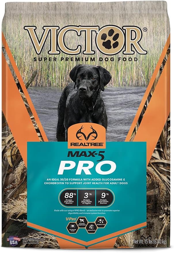 Victor Super Premium Dog Food – Realtree MAX-5 PRO Dry Dog Food – 30% Protein, Gluten Free for Active Adult Dogs, 15lb