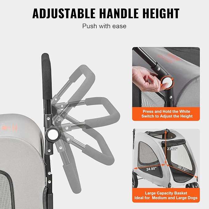 VEVOR Extra Large Dog Stroller for Dogs Up to 160lbs 4 Wheel 2 Dogs