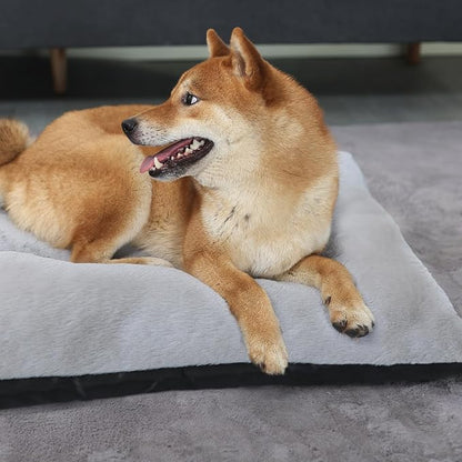 36 Inch Dog Crate Bed Machine Washable,Luxury Faux Fur Orthopedic Dog Crate Bed 36 x 24 Soft Cozy Calming,GreyThick Dog Bed Medium Size Dog Ease Anxiety & Provides The Perfect Sleep (36"×24"×6")