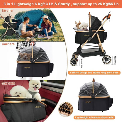 MILA&LOUIS 3 in 1 Folding Pet Stroller 4 Wheels 30lbs, Dog/Cat
