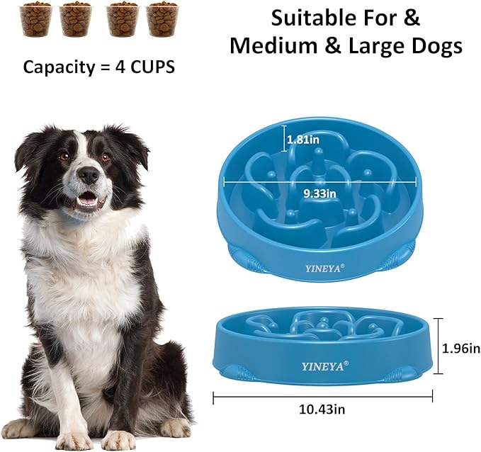 4 Cups Pet Food Bowls for Large Dogs, Slow Feeder Pet Bowls for Dogs, Anti-Slip Large Dog Bowl Slow Feeder, Large Dog Feeder to Slow Down Eating 2Pcs Rose Red&Dark Blue