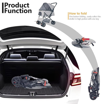 Reversible Handlebar Pet Stroller for Medium Dogs 360 Rotating 2 Security