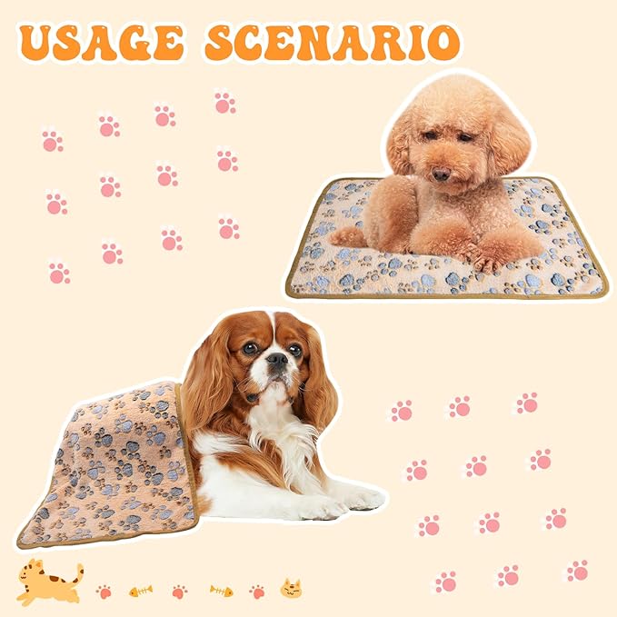 Dohia Warm Pet Blanket Super Soft Fluffy Print Blanket/Bed Cover for Dog Puppy Cat D2-CWMT (Khaki)