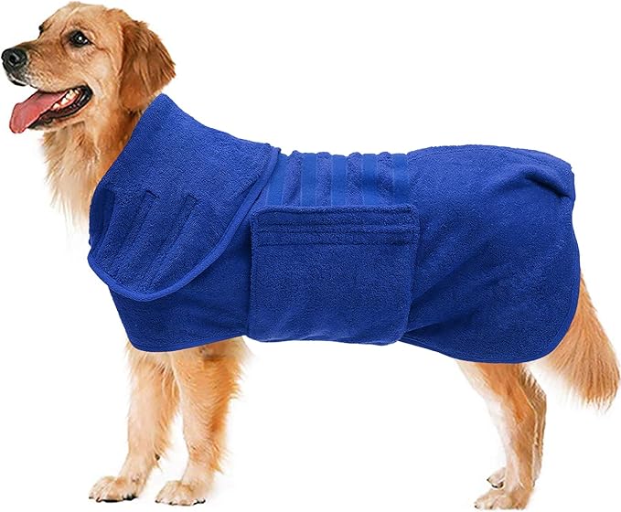 Geyecete Dog Drying Coat -Dry Fast Dog Bag - Dog Bathrobe Towel - Microfibre Fast Drying Super Absorbent Pet Dog Cat Bath Robe Towel,Luxuriously Soft-Blue-XL