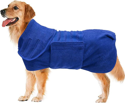 Geyecete Dog Drying Coat -Dry Fast Dog Bag - Dog Bathrobe Towel - Microfibre Fast Drying Super Absorbent Pet Dog Cat Bath Robe Towel,Luxuriously Soft-Blue-XXXL