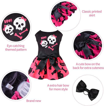 CuteBone Halloween Skulls Dog Dress Velvet for Small Dogs Girl Puppy Dresses Pink Dog Clothes CVA02M-D