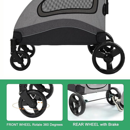 Large Dog Stroller-4 Wheel Pet Stroller Suitable for Medium to Large Dogs or 2 Dogs Stroller,132lbs Capacity,for