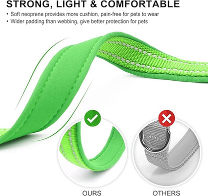 azuza Reflective Dog Collar Green Soft Neoprene Padded Pet Collar with ID Tag Ring