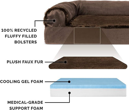 Furhaven Cooling Gel Dog Bed for Medium/Small Dogs w/ Removable Bolsters & Washable Cover 35 lbs