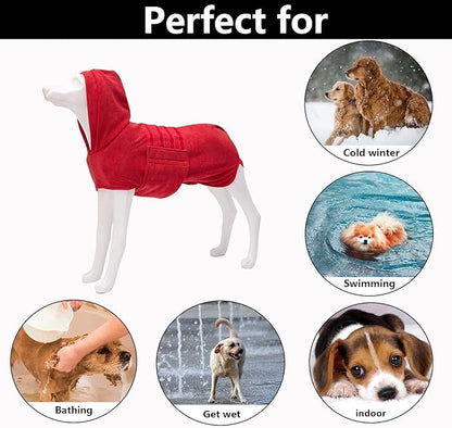 Geyecete Dog Drying Coats with Hood-Dog Towels Absorbent Robe Dry Fast Dog Bag-Dog Bathrobe Towel-Microfibre Fast Drying Super Absorbent-Red-L