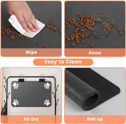 Pet Feeding Mat-Absorbent Pet Placemat for Food and Water Bowl, with Waterproof Rubber Backing, Quick Dry Water Dispenser Mat for Dog and Cat (17"x27", Coffee)