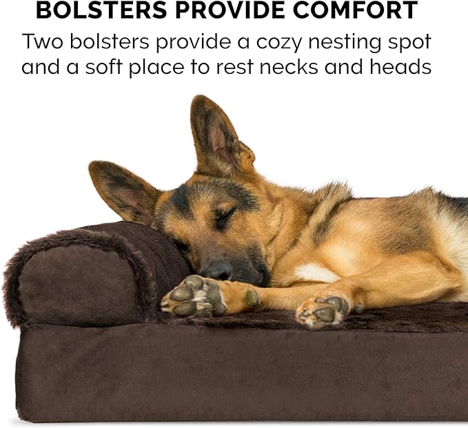 Furhaven Cooling Gel Dog Bed for Large/Medium Dogs w/ Removable Bolsters & Washable Cover 55 lbs