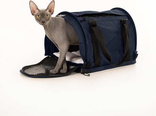 SturdiBag Pro 2.0 Pet Travel Carrier with Flexible Height for Cats and Dogs | Soft Sided Pet Carrier Bag with Safety Clips and Seatbelt Straps for Airplane or Car Travel | Medium, Navy