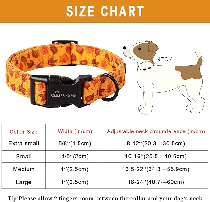 ARING PET Fall Dog Collar-Cotton Lightweight Maple Leaves Dog Collar