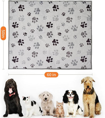 Waterproof Dog Blankets Pet Blanket 50"x60", Soft Fluffy Sofa Car Bed Protector, Reversible Sherpa Fleece Dog Blanket for Large Dogs (Light Grey-Paws)