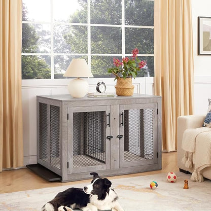 unipaws 46.7" Extra Large Dog Crate Furniture with Divider for 2 Dogs 90 lbs