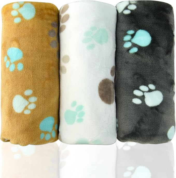 1 Pack 3 Blanket for Dogs,Cute Paw Pattern,Soft Fleece Dog Blanket,Pet Mat Throw Cover for Kennel Crate Bed,Pet Blanket for Dogs Cats,41x31 inch