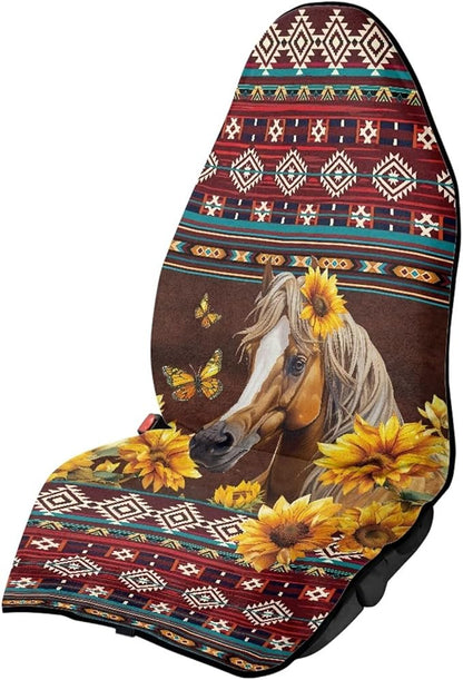 Aztec Tribal Horse Waterproof Towel Car Seat Cover Anti-Slip Bucket Seat Protector Washable Car Accessories Decro from Sweat, Food, Dirt, Gym, Swimming, Workout and Grime