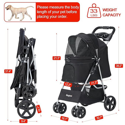 Pet Stroller for Medium Small Dogs and Cats 4 Wheels,