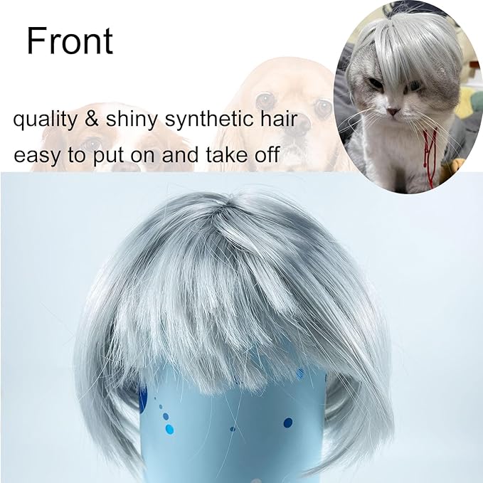 Funny Dog Wig Pet Costumes,Kediciz Cat Costume Synthetic Hairpiece Cosplay Wigs, Headwear for Halloween Christmas Festivals Party Decor, Fancy Dress,Adjustbale Size,Sliver Gray Straight