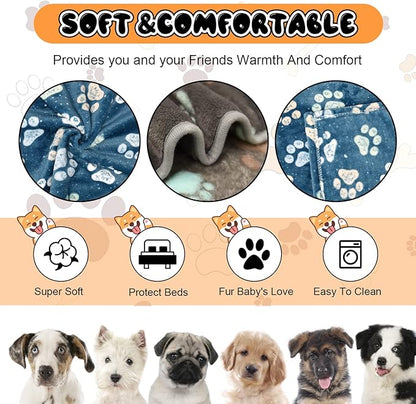 1 Pack 3 Blankets for Dogs, Dog Blankets for Large Dogs, Medium Dog Blanket Super Soft Fluffy Premium Fleece Pet Blanket Flannel Throw for Dog Puppy Cat Paw Blanket, Blue 2+Gray 1,31x41inch