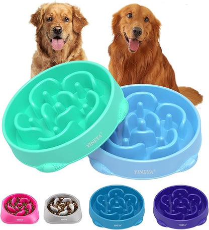 4 Cups Pet Food Bowls for Large Dogs, Slow Feeder Pet Bowls for Dogs, Anti-Slip Large Dog Bowl Slow Feeder, Large Dog Feeder to Slow Down Eating 2Pcs Light Blue&Green